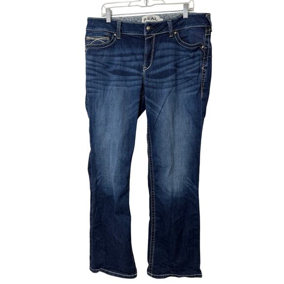 Ariat Women's REAL Jeans Mid Rise Bootcut Whipstitch 33 Long Blue Denim - Picture 1 of 9